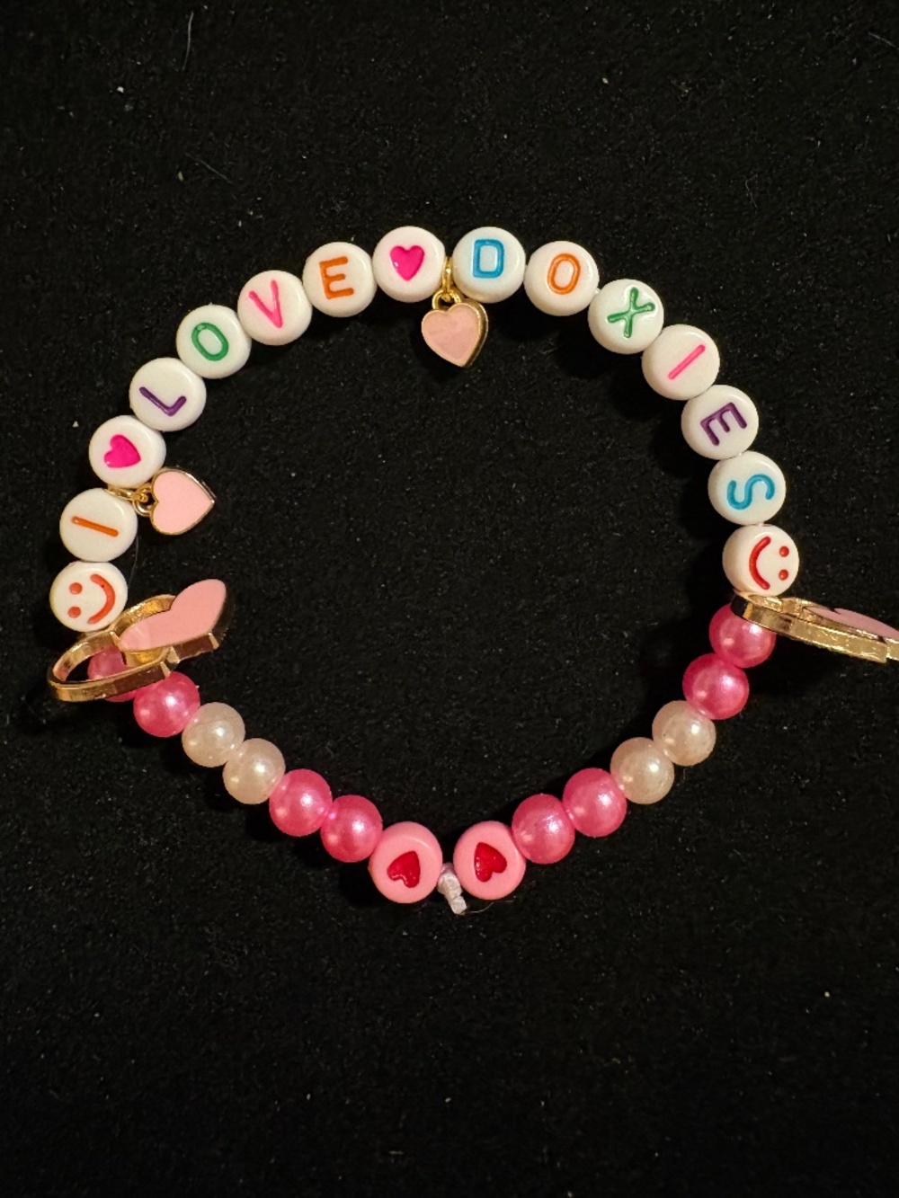I Love Doxies Pink Heart Stretch Bracelet - Parky’s Place Handmade